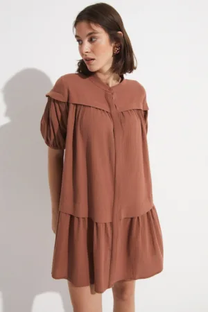 Rochie-camasa evazata din amestec de in