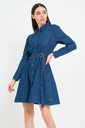 Rochie-camasa evazata din denim cu o curea