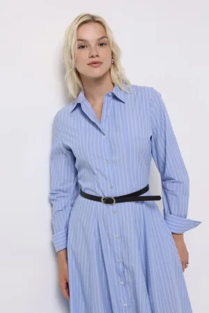 Rochie camasa in dungi cu maneci lungi