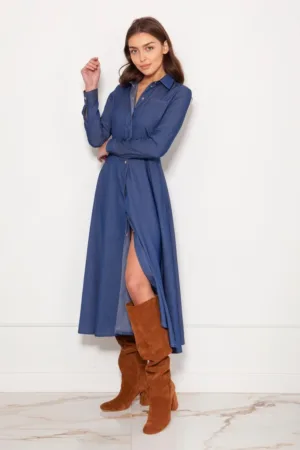 Rochie-camasa lunga cu aspect de denim