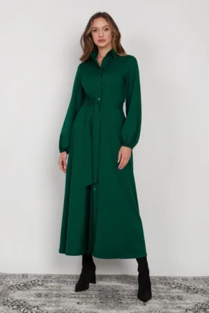 Rochie-camasa lunga cu cordon in talie si nasturi