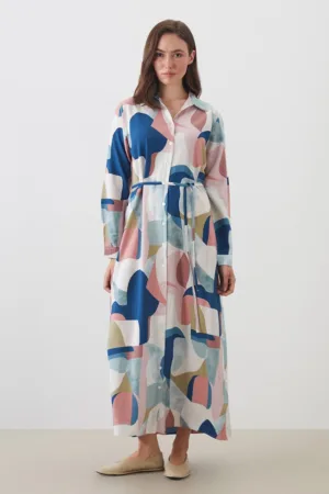 Rochie-camasa lunga cu model si cordon in talie