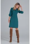 Rochie -  camasa - maneci bufante 3/4 - verde - poliester