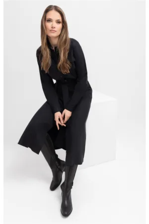 Rochie-camasa maxi cu maneci lungi  G-Villa - cu cordon - nasturi - negru