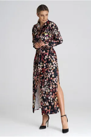 Rochie camasa maxi guler floral - multicolor - poliester