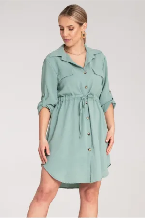 Rochie camasa menta - croiala lejera - maneci lungi - 95% poliester - 5% elastan -