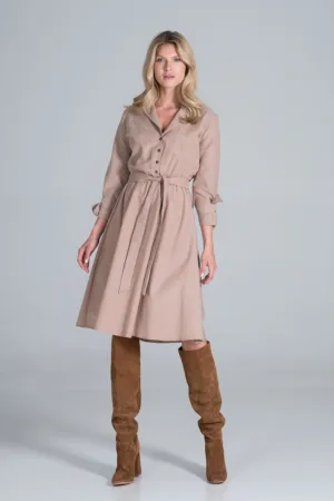 Rochie camasa midi bej - cu centura - viscoza