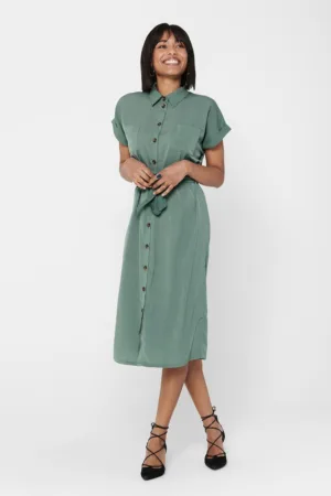 Rochie-camasa midi cu buzunare pe piept