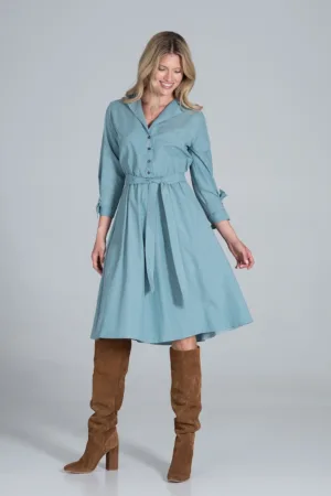 Rochie camasa midi cu centura verde - bumbac 100%