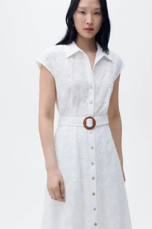 Rochie-camasa midi cu maneci scurte