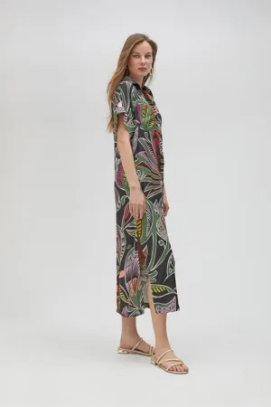 Rochie-camasa midi cu model tropical