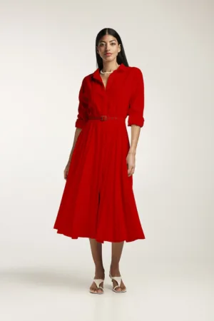 Rochie-camasa midi cu pliuri si o curea