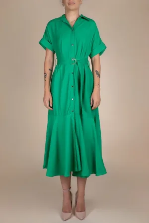 Rochie-camasa midi cu volane si cordon in talie