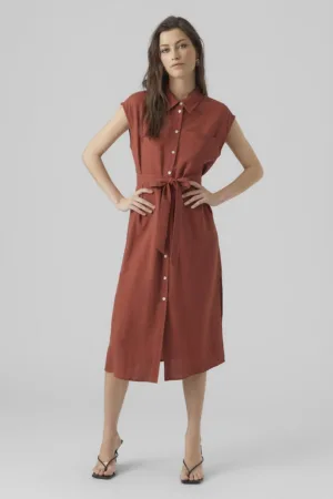 Rochie-camasa midi din amestec de in