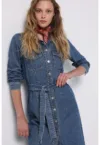 Rochie-camasa midi din denim cu maneci lungi