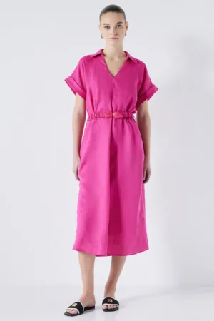 Rochie-camasa midi din in cu decolteu in V