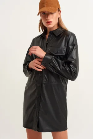 Rochie-camasa mini de piele ecologica