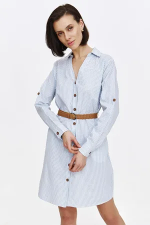 Rochie-camasa mini in dungi cu snur in talie