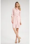 Rochie camasa -  roz - cu centura si buzunare - maneci 3/4 - poliester