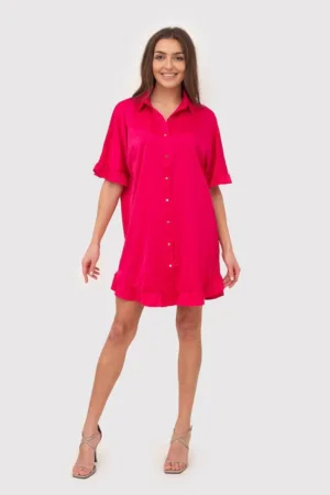 Rochie camasa roz cu volane si nasturi aurii DA1774 PINK