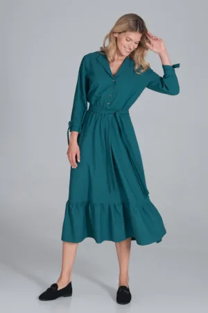Rochie camasa verde - cu centura - poliester -