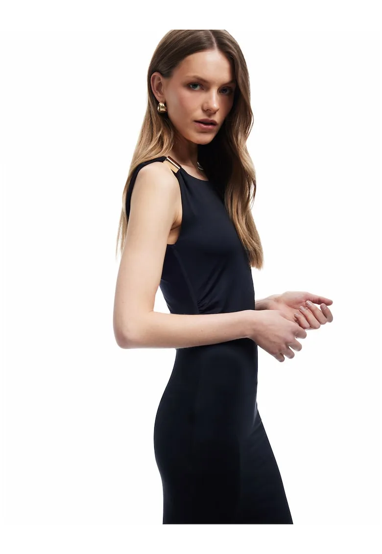 Rochie cambrata cu detaliu metalizat