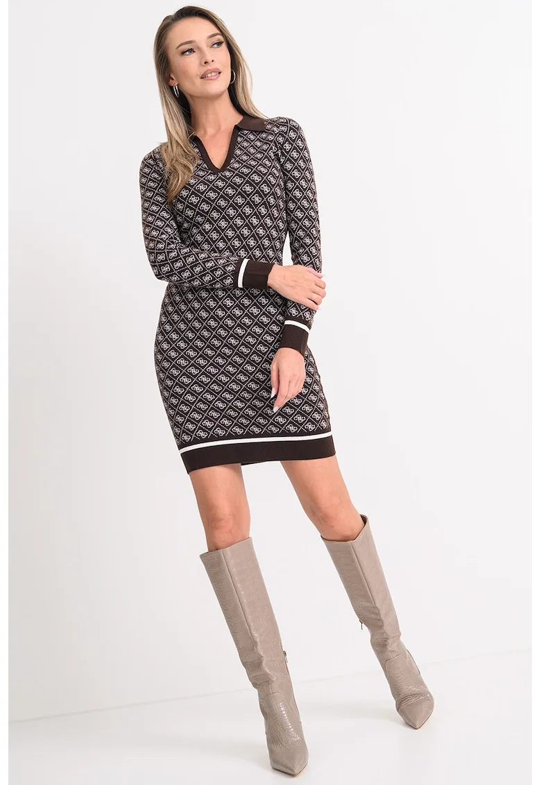 Rochie cambrata cu model monograma si decolteu in V