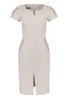 Rochie cambrata cu slit frontal - Bej