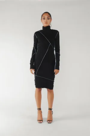 Rochie cambrata de bumbac cu benzi contrastante