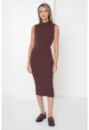 Rochie cambrata din amestec de casmir si matase cu guler inalt