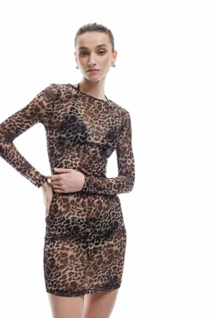 Rochie cambrata semitransparenta cu animal print