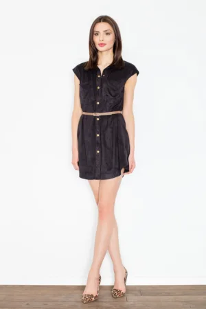 Rochie - capse - curea - neagra - poliester