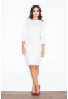 Rochie casual -  M181 - ecru - maneci 3/4 - poliester
