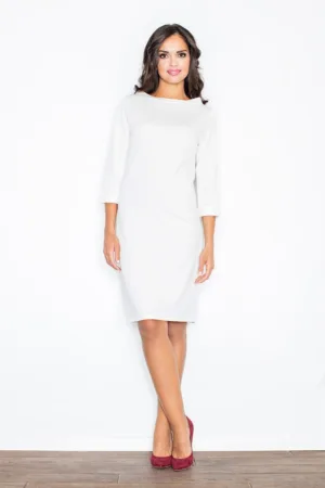 Rochie casual - M181 - ecru - maneci 3/4 - poliester