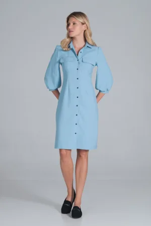 Rochie casual M849 - albastra - poliester - versatila -