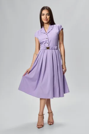 Rochie casual cu butoni aurii in forma de inima si cordon in talie Lorisha Lila