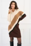 Rochie casual din tricot bej cu maro
