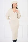 Rochie casual din tricot ivory cu maneci fluture