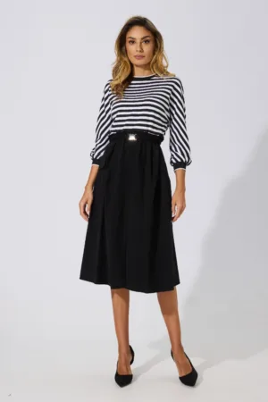 Rochie casual in clos din tricot si crepe Molly Bicolora