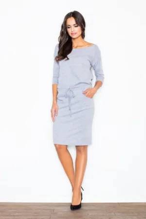Rochie casual - larga - gri - bumbac
