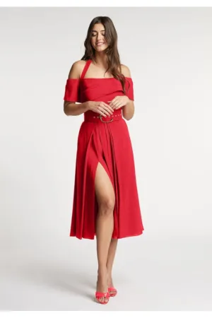 Rochie cocktail midi cu decolteu cu bretele dupa gat Chimera