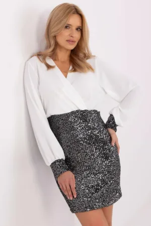 Rochie combi cu paiete si decolteu cache coeur -