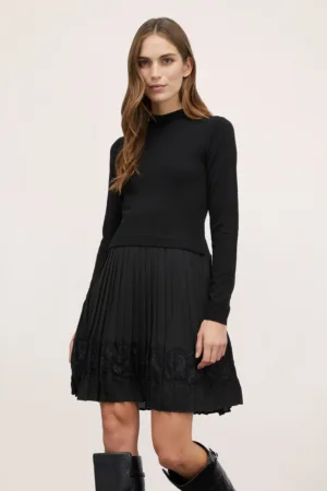 Rochie combi din amestec de lana cu guler mediu