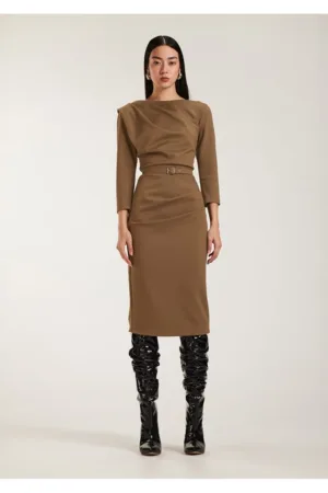 Rochie conica midi cu drapaje pe bust Ibis