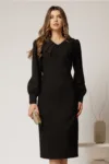 Rochie conica neagra cu nasturi pe bust si guler dublu
