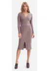 Rochie creion - B307 Cacao maneci lungi - decolteu in V - dantela - fara captuseala - lungime midi