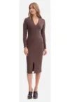 Rochie creion - B307 maro maneci lungi - decolteu in V - dantela - fara captuseala - lungime midi