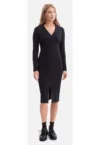 Rochie creion - B307 negru maneci lungi - decolteu in V - dantela - fara captuseala - lungime midi