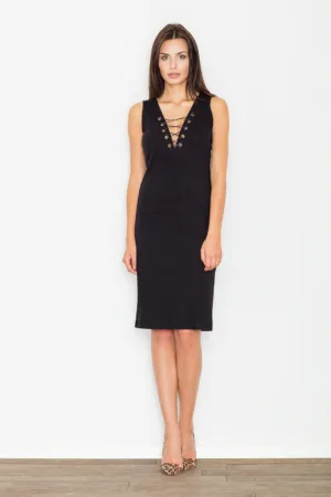 Rochie creion M487 - neagra - bumbac 98% - decolteu in V -