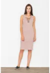 Rochie creion  M487 - roz - bumbac - decolteu in V - lungime midi